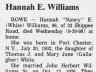 Hannah "Nancy"  E (White) Williams; obituary