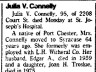 Julia V Connelly; obituary